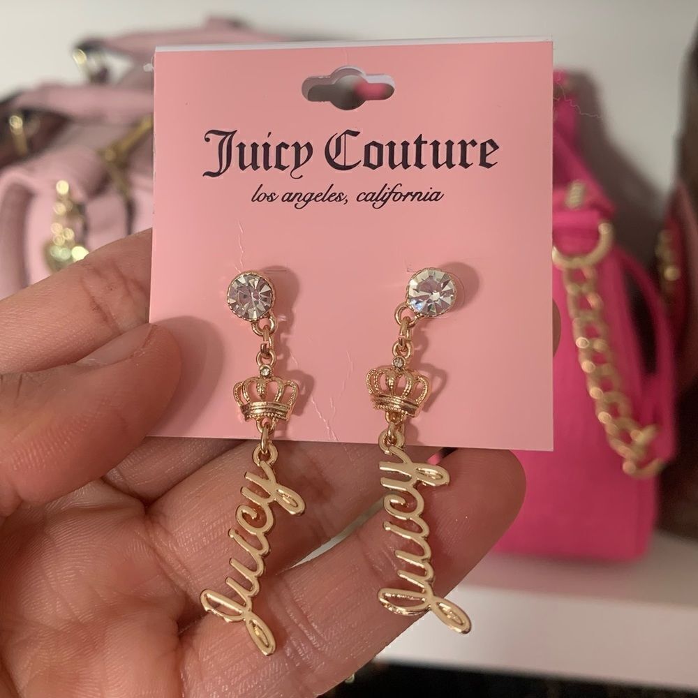 Juicy Couture Dangle Crown Rhinestone Earrings - Picture 2 of 4